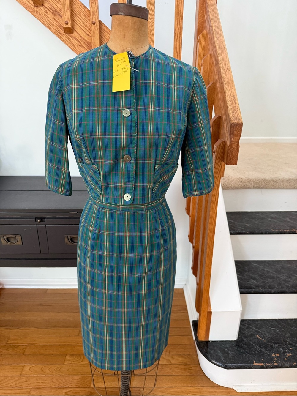 Vintage Teal Green Plaid Skirt Set